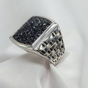 NWT Macy's Men's Sterling Silver Black Sapphire Ring